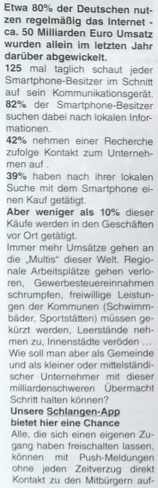 Viel Inforamtion zu unserer Schlangen-App gibt es in der aktuellen Ausgabe vom Schlänger Boten