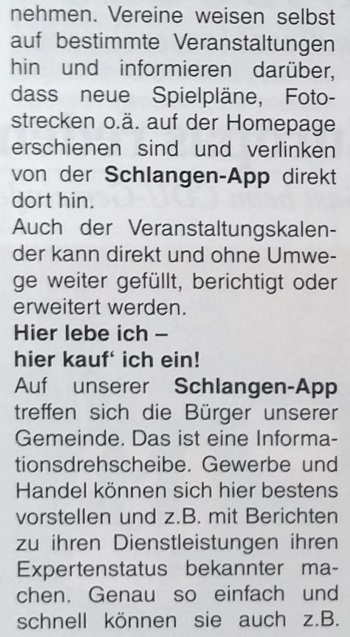 Viel Inforamtion zu unserer Schlangen-App gibt es in der aktuellen Ausgabe vom Schlänger Boten