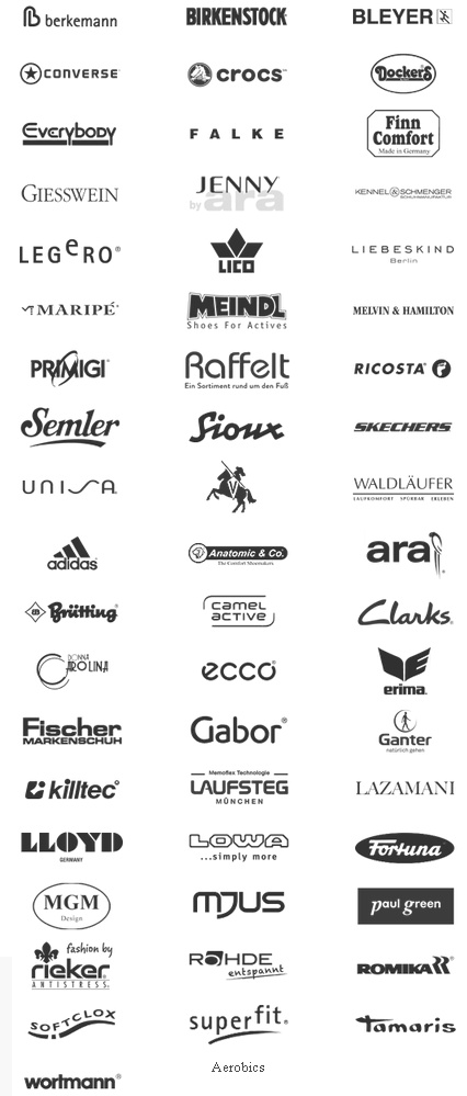 Bekannte Schuhmarken bei Schuh Sport Dreier in Schlangen: Berkemann, Birkenstock, Converse, Cross, Everybody, Falke, Giesswein, Jenny, Legero, Lico, Maripe, Meindl, Primigi, Raffelt, Semler, Sioux, Unisa, adidas, Anatomic, Brütting, Camel, Crolina, ecco, Fischer, Gabor, killtec, Laufsteg, Lloyd, Lowa, MGM, MJUS, rieker, rohde, softclox, superfit, wortmann