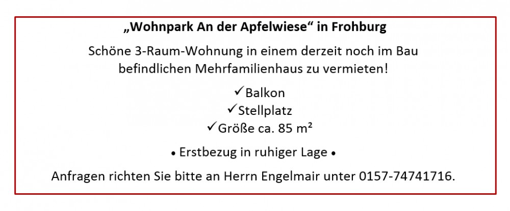 3-Raum-Wohnung in Frohburg zu vermieten! 85 qm, Erstbezug!