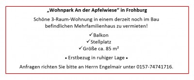 3-Raum-Wohnung in Frohburg zu vermieten! 85 qm, Erstbezug!