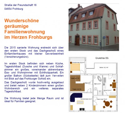 Große Wohnung für Familen ab 01.09.2017 in Frohburg frei!