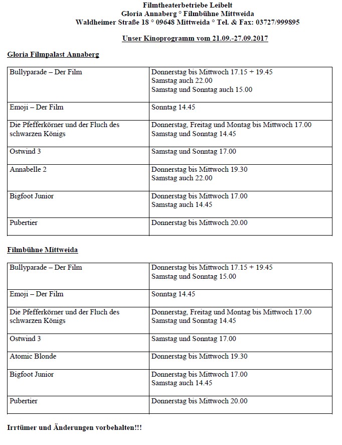 Unser Kinoprogramm vom 21.09.-27.09.2017