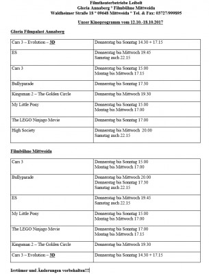 Unser Kinoprogramm vom 12.10.-18.10.2017