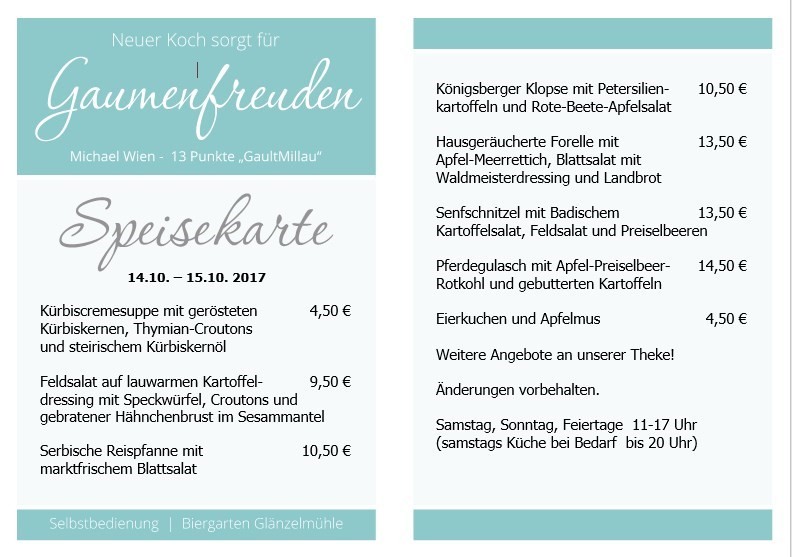 Neuer Koch - neue Gaumenfreuden! Unsere Speisekarte: