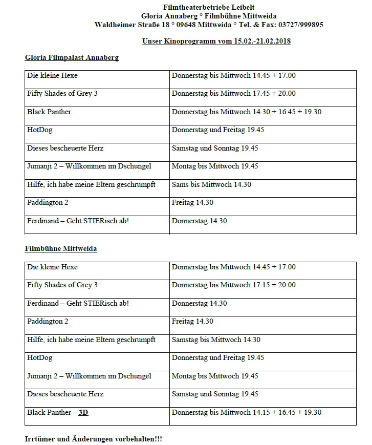 Unser Kinoprogramm vom 15.02.2018 - 21.02.2018