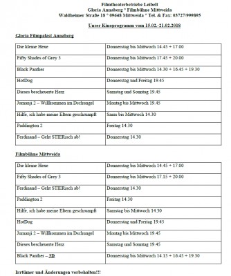 Unser Kinoprogramm vom 15.02.2018 - 21.02.2018