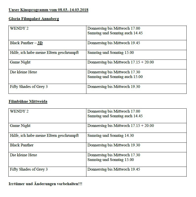 Unser Kinoprogramm vom 08.03.2018 - 14.03.2018