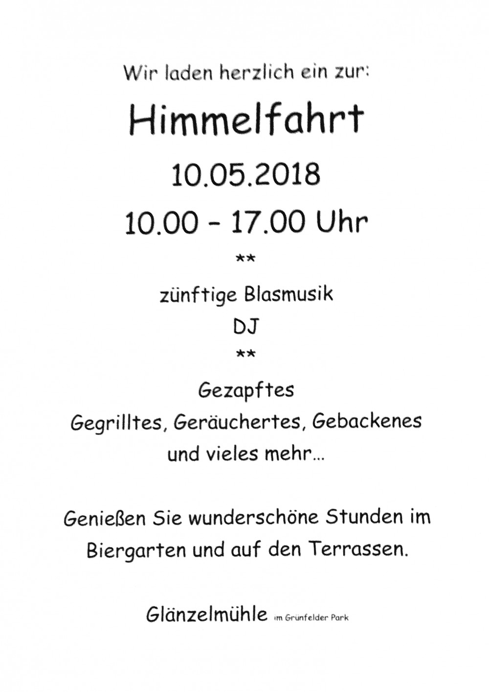 Himmelfahrt in der Glänzelmühle