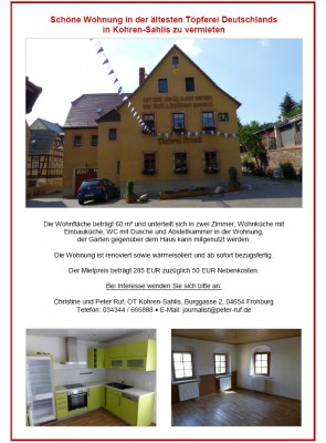 Schöne Wohnung in Kohren-Sahlis zu vermieten!