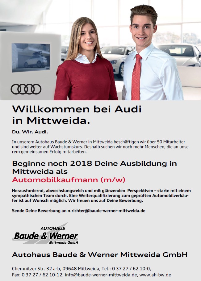 Beginne noch 2018 Deine Ausbildung in Mittweida als Automobilkaufmann (m/w)