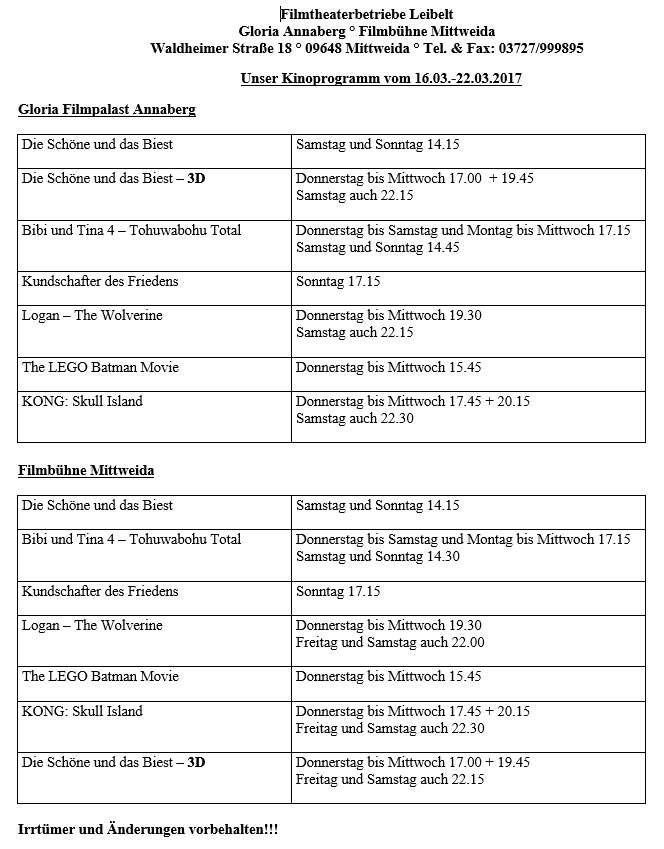 Kino vom 16.03. - 22.03.2017