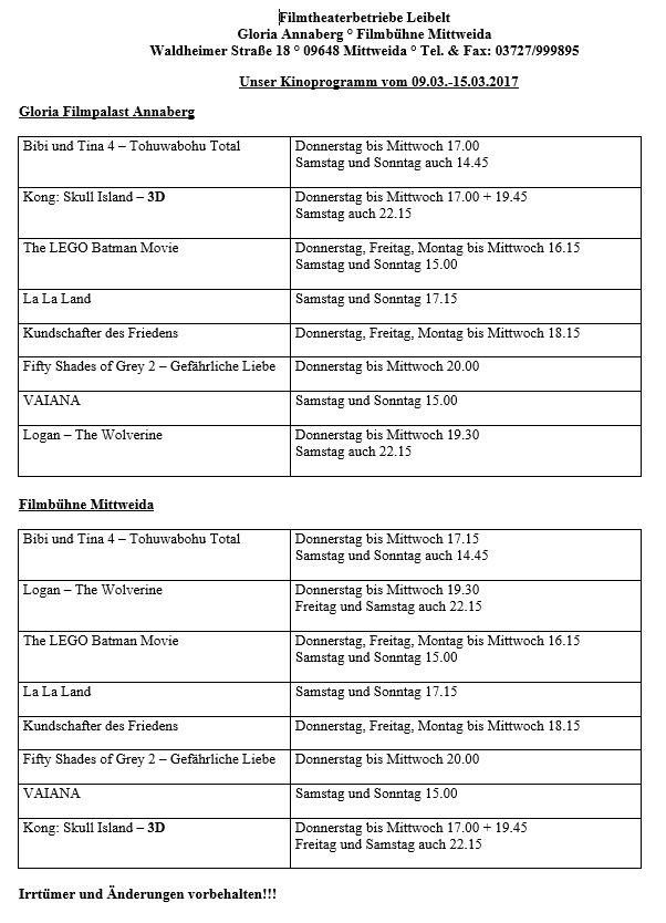 Kinoprogramm ab 09.03.17